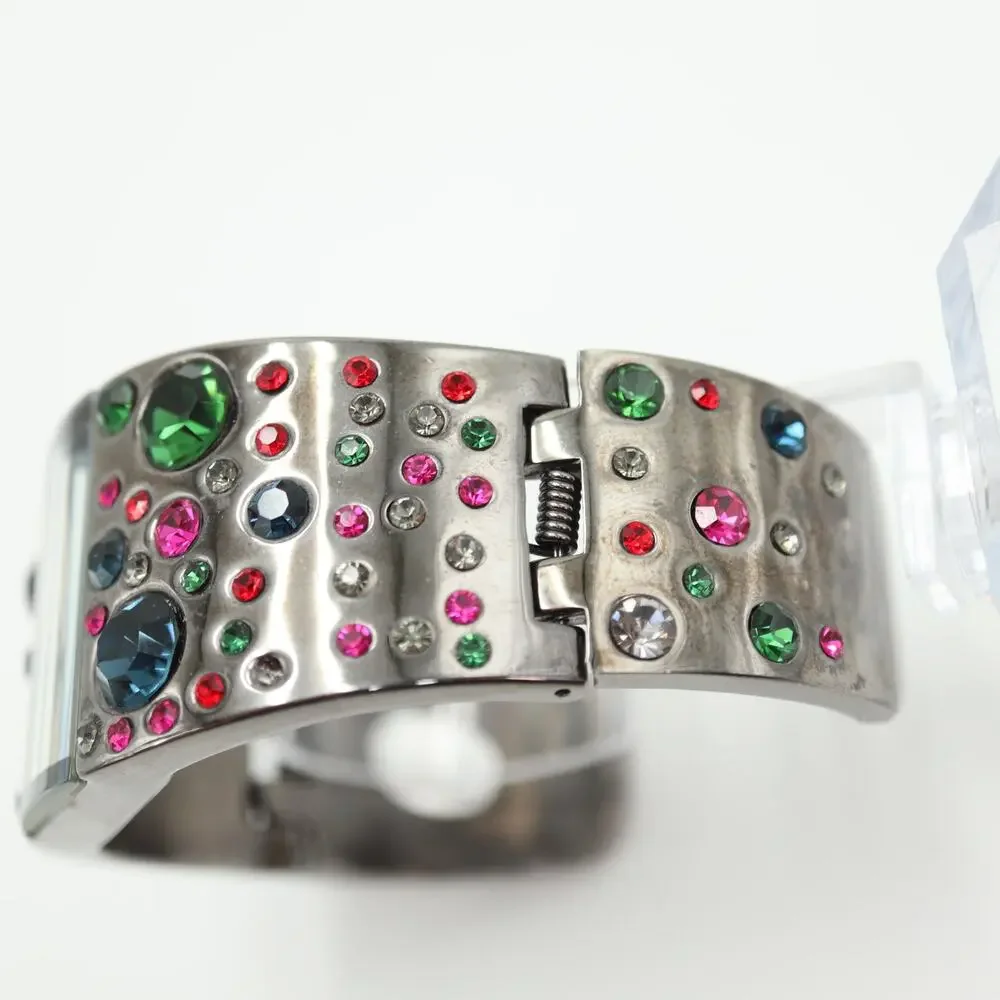 Chico's Womens Jewel Cuff Watch 32mm Blue Green Pink Gems Bangle w New Battery